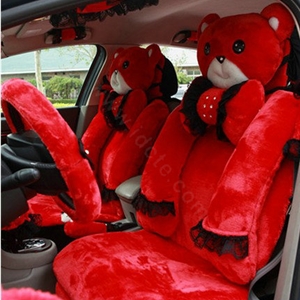 Mei Mei Bear Universal Automobile Car Seat Cover Milk Velvet Cushion 9pcs - Red