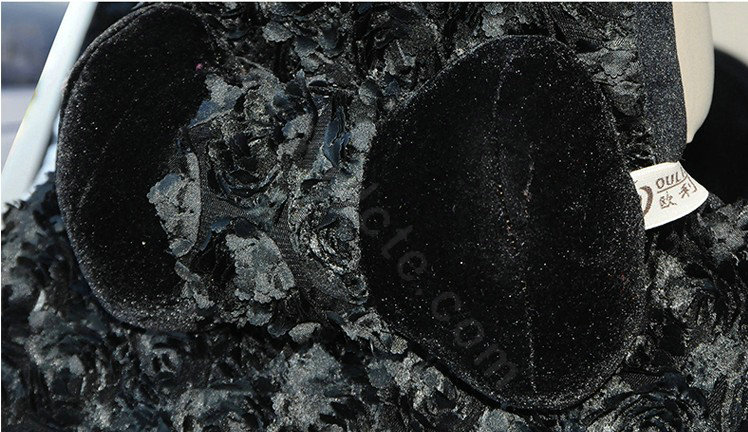 OULILAI 3D Flower Lace Tassel Universal Automobile Car Seat Cover Plush Cushion 9pcs - Black