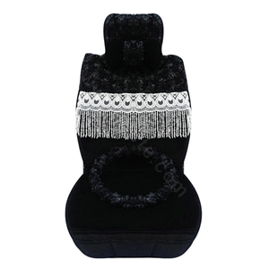 OULILAI 3D Flower Lace Tassel Universal Automobile Car Seat Cover Plush Cushion 9pcs - Black