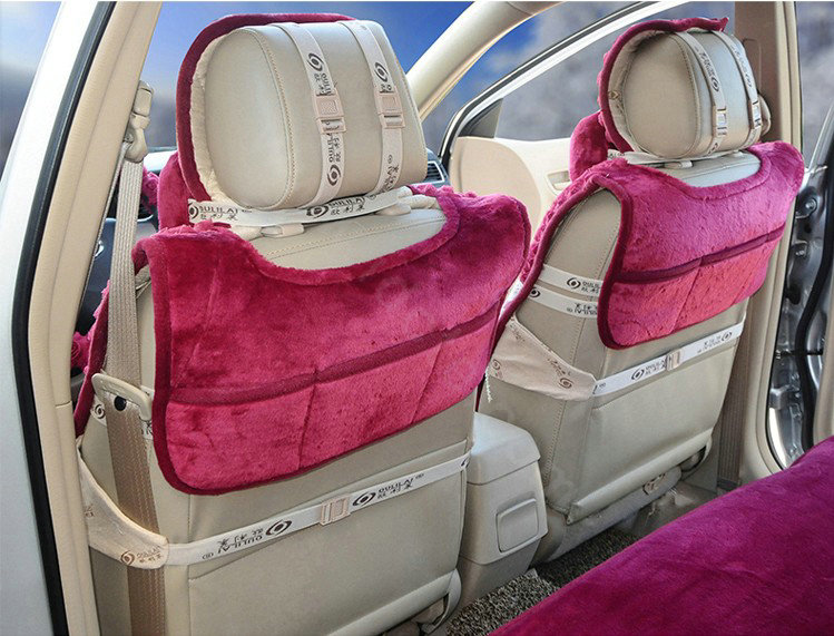 OULILAI 3D Flower Lace Tassel Universal Automobile Car Seat Cover Plush Cushion 9pcs - Rose