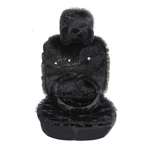 OULILAI Lace Bowknot Universal Automobile Car Seat Cover Cushion Plush 7pcs - Black