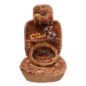 OULILAI Lace Bowknot Universal Automobile Car Seat Cover Cushion Plush 7pcs - Coffee