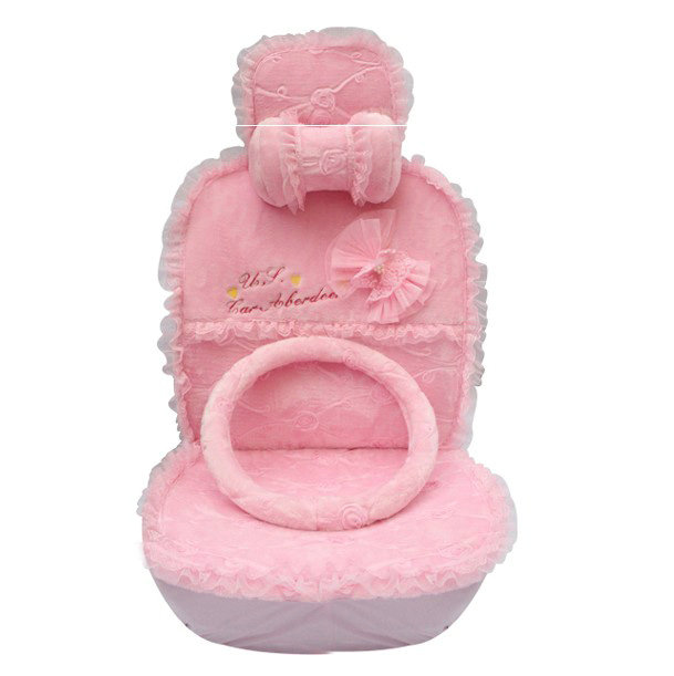 OULILAI Lace Bowknot Universal Automobile Car Seat Cover Cushion Plush 7pcs - Pink