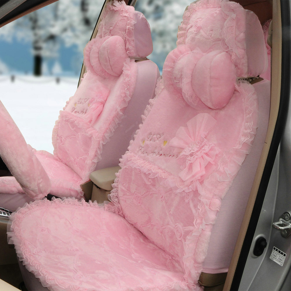 OULILAI Lace Bowknot Universal Automobile Car Seat Cover Cushion Plush 7pcs - Pink