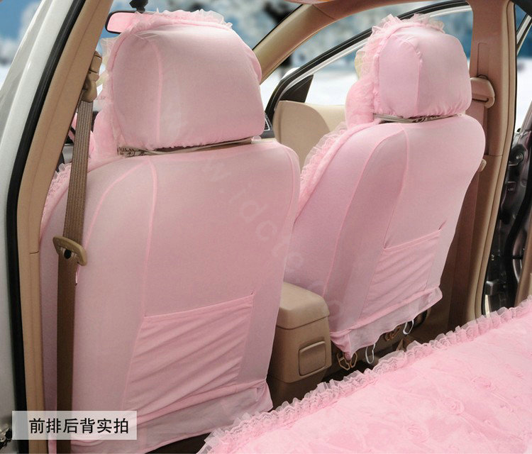 OULILAI Lace Bowknot Universal Automobile Car Seat Cover Cushion Plush 7pcs - Pink