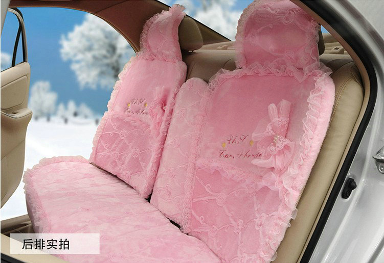 OULILAI Lace Bowknot Universal Automobile Car Seat Cover Cushion Plush 7pcs - Pink