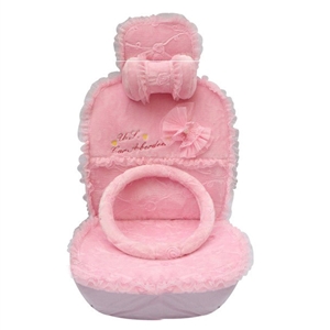 OULILAI Lace Bowknot Universal Automobile Car Seat Cover Cushion Plush 7pcs - Pink