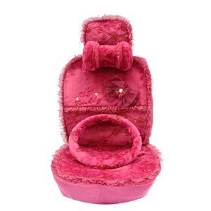 OULILAI Lace Bowknot Universal Automobile Car Seat Cover Cushion Plush 7pcs - Rose
