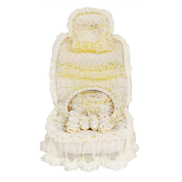 OULILAI Lace Flower Universal Automobile Car Seat Cover Bright silk 18pcs - Beige