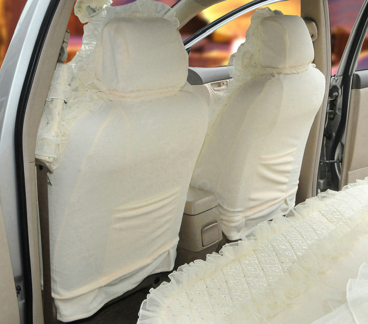 OULILAI Lace Flower Universal Automobile Car Seat Cover Bright silk 18pcs - Beige