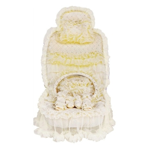 OULILAI Lace Flower Universal Automobile Car Seat Cover Bright silk 18pcs - Beige