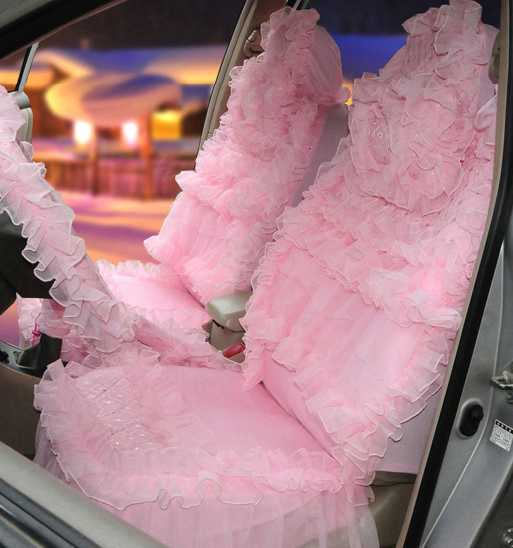 OULILAI Lace Flower Universal Automobile Car Seat Cover Bright silk 18pcs - Pink