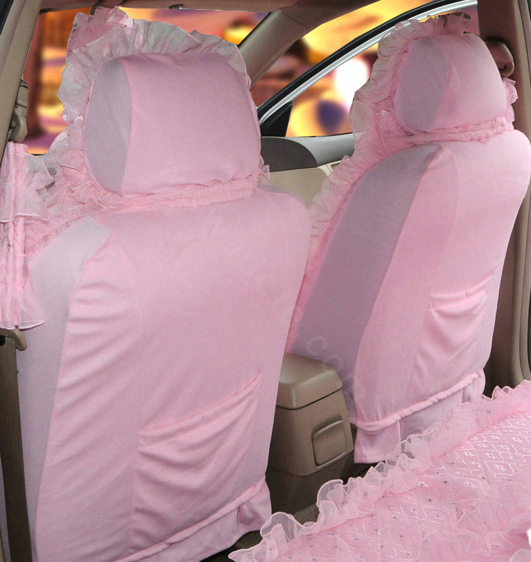 OULILAI Lace Flower Universal Automobile Car Seat Cover Bright silk 18pcs - Pink