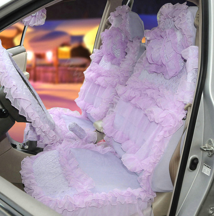 OULILAI Lace Flower Universal Automobile Car Seat Cover Bright silk 18pcs - Purple