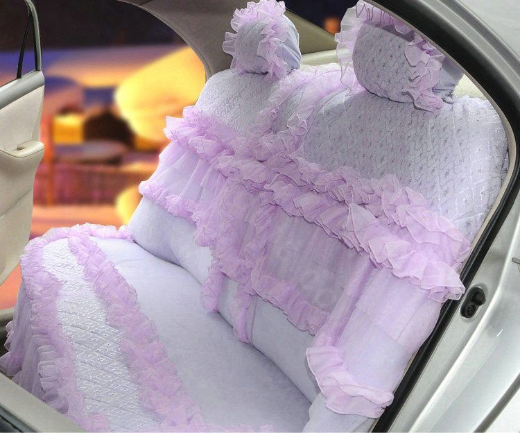 OULILAI Lace Flower Universal Automobile Car Seat Cover Bright silk 18pcs - Purple