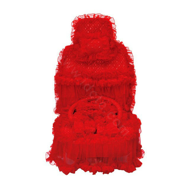OULILAI Lace Flower Universal Automobile Car Seat Cover Bright silk 18pcs - Red