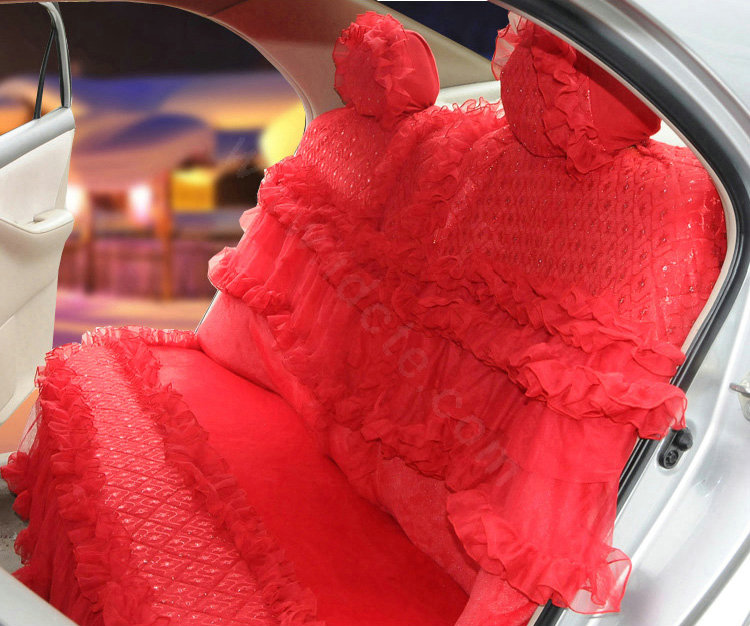 OULILAI Lace Flower Universal Automobile Car Seat Cover Bright silk 18pcs - Red