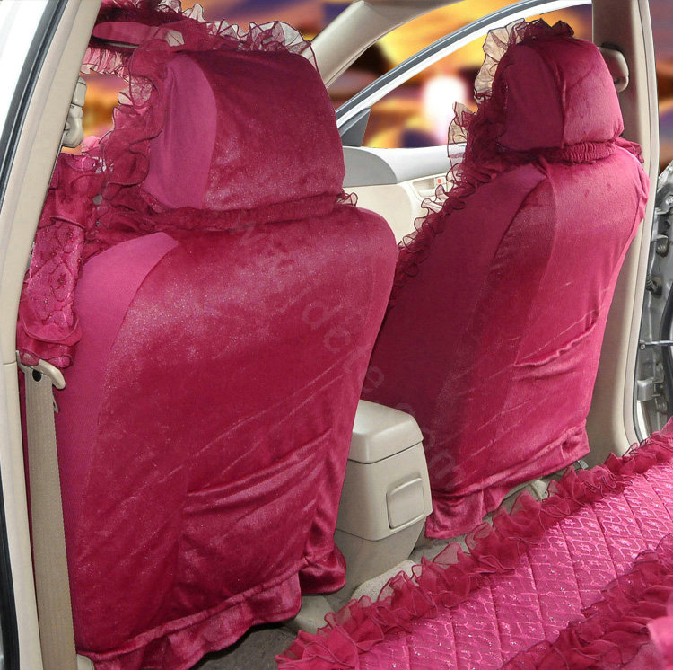 OULILAI Lace Flower Universal Automobile Car Seat Cover Bright silk 18pcs - Rose