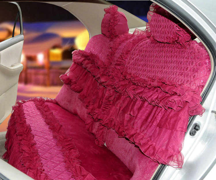 OULILAI Lace Flower Universal Automobile Car Seat Cover Bright silk 18pcs - Rose