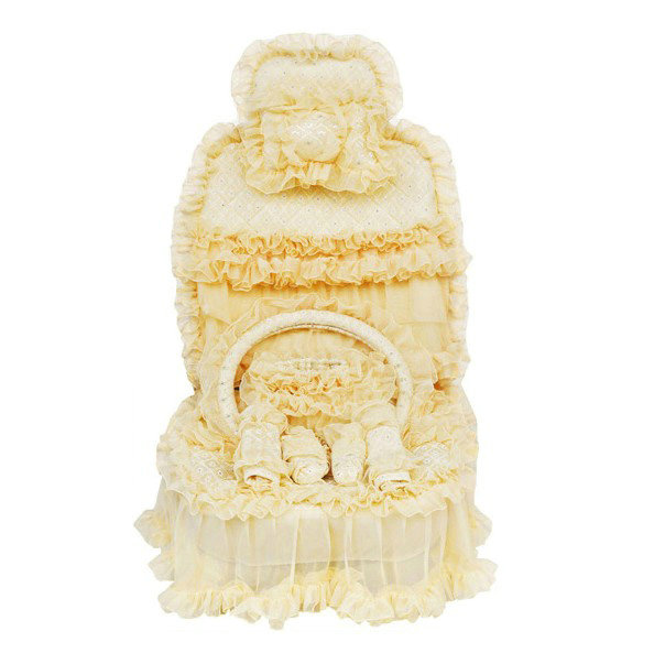 OULILAI Lace Flower Universal Automobile Car Seat Cover Bright silk 18pcs - Yellow