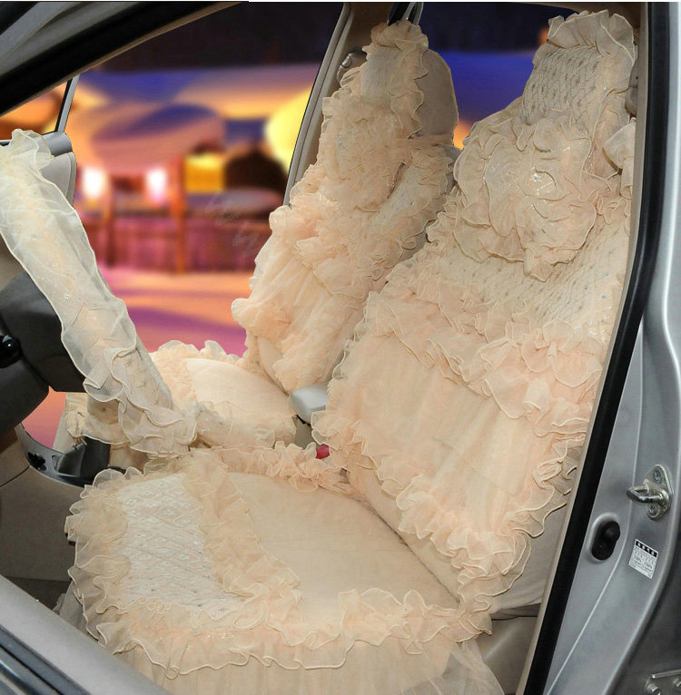 OULILAI Lace Flower Universal Automobile Car Seat Cover Bright silk 18pcs - Yellow