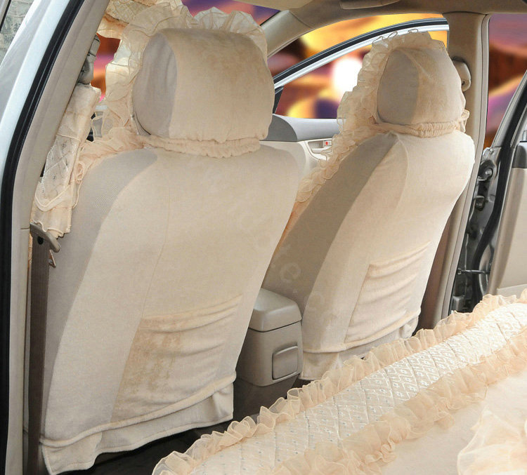 OULILAI Lace Flower Universal Automobile Car Seat Cover Bright silk 18pcs - Yellow
