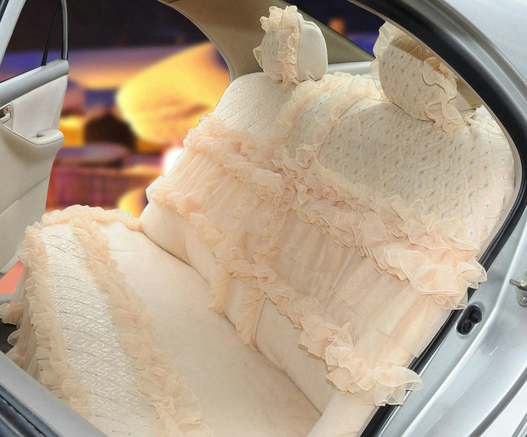 OULILAI Lace Flower Universal Automobile Car Seat Cover Bright silk 18pcs - Yellow