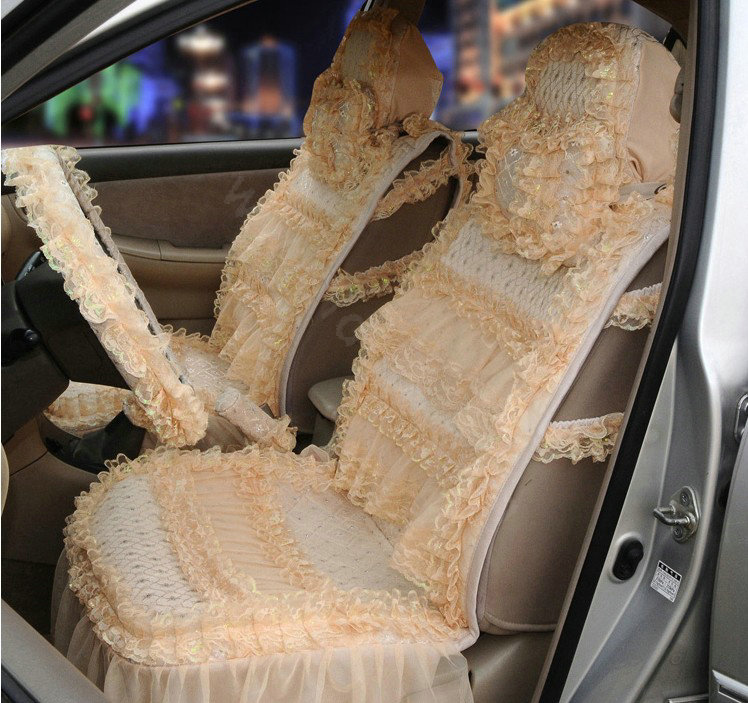 OULILAI Lace Flower Universal Automobile Car Seat Cover Ice silk Cushion 15pcs - Beige