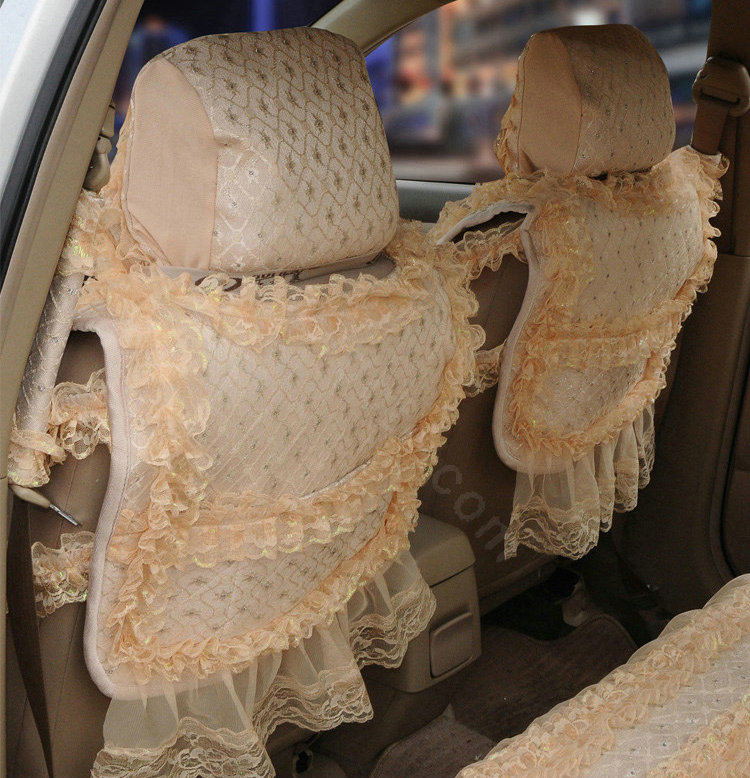 OULILAI Lace Flower Universal Automobile Car Seat Cover Ice silk Cushion 15pcs - Beige