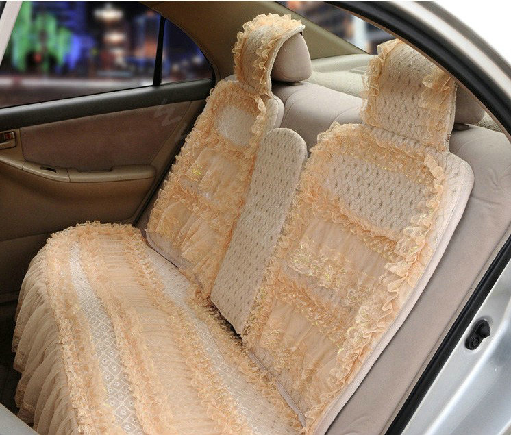 OULILAI Lace Flower Universal Automobile Car Seat Cover Ice silk Cushion 15pcs - Beige