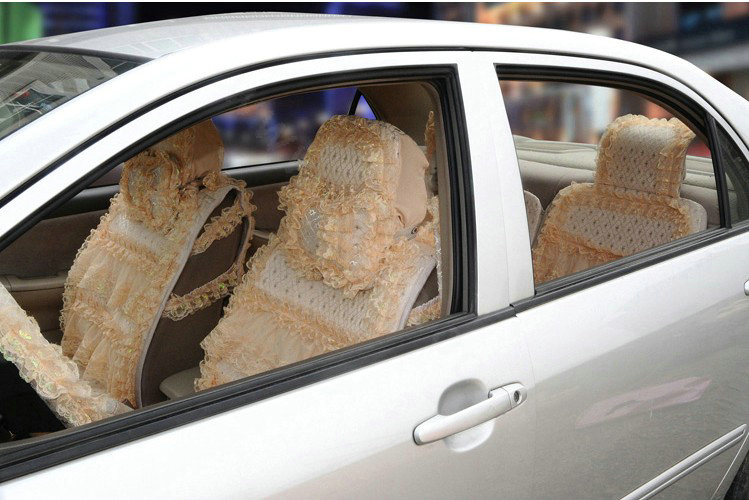 OULILAI Lace Flower Universal Automobile Car Seat Cover Ice silk Cushion 15pcs - Beige