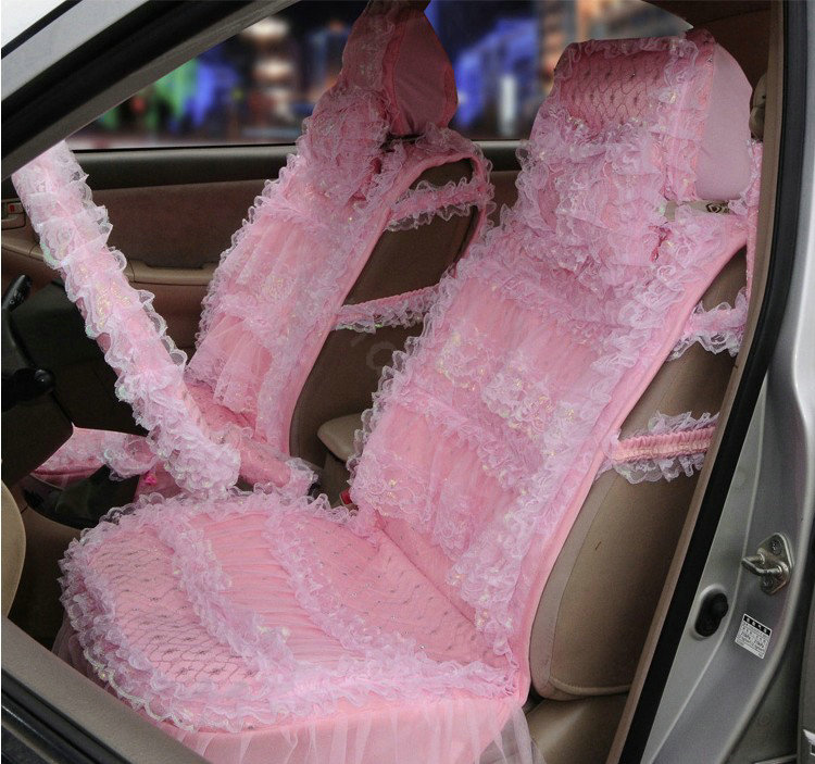 OULILAI Lace Flower Universal Automobile Car Seat Cover Ice silk Cushion 15pcs - Pink