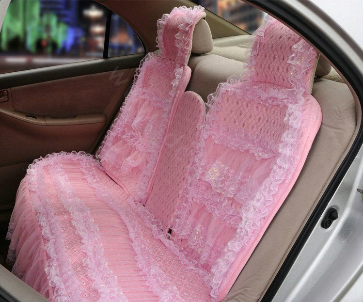 OULILAI Lace Flower Universal Automobile Car Seat Cover Ice silk Cushion 15pcs - Pink