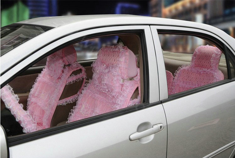 OULILAI Lace Flower Universal Automobile Car Seat Cover Ice silk Cushion 15pcs - Pink