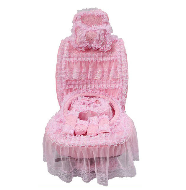 OULILAI Lace Flower Universal Automobile Car Seat Cover Ice silk Cushion 15pcs - Pink