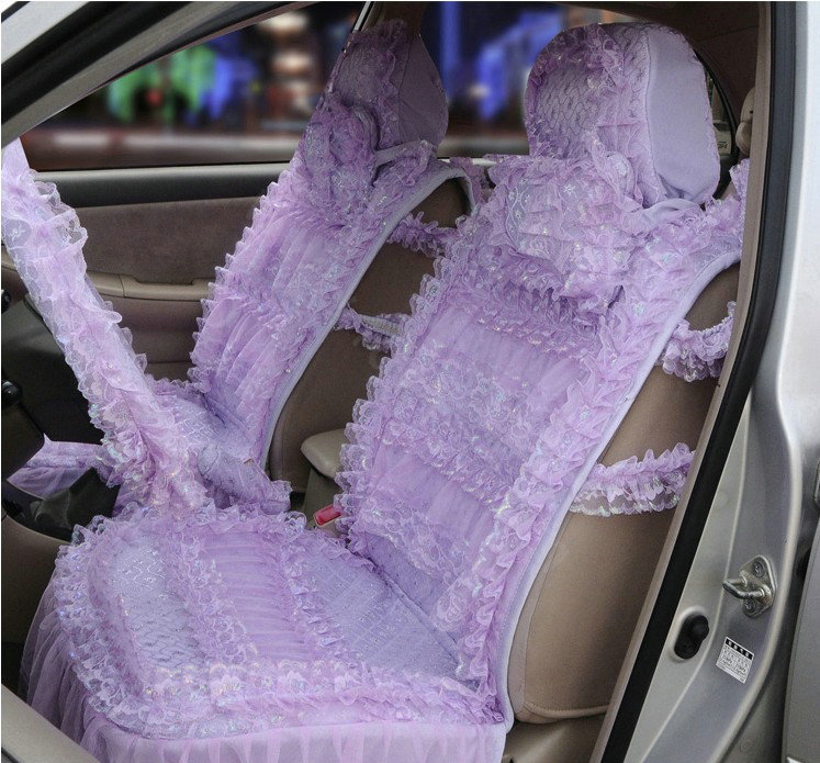 OULILAI Lace Flower Universal Automobile Car Seat Cover Ice silk Cushion 15pcs - Purple