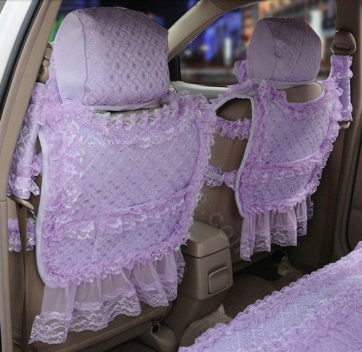 OULILAI Lace Flower Universal Automobile Car Seat Cover Ice silk Cushion 15pcs - Purple