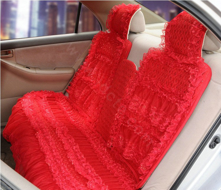 OULILAI Lace Flower Universal Automobile Car Seat Cover Ice silk Cushion 15pcs - Red