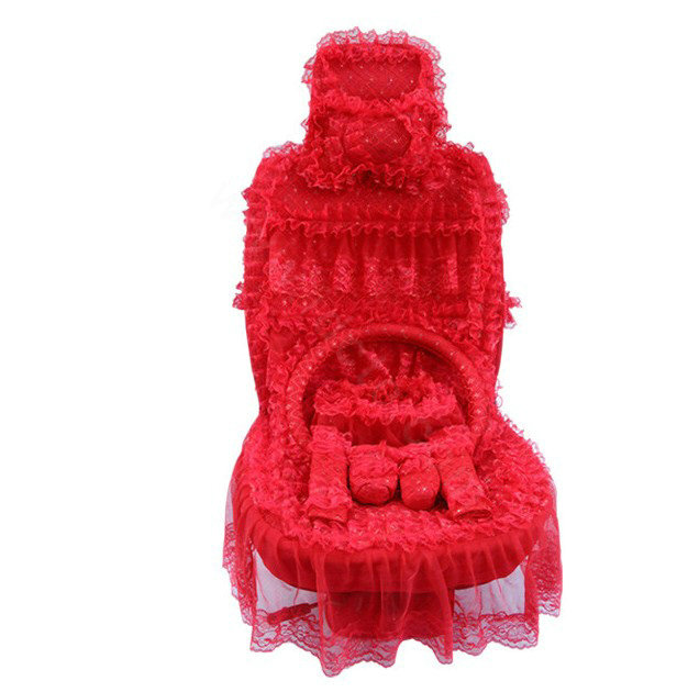 OULILAI Lace Flower Universal Automobile Car Seat Cover Ice silk Cushion 15pcs - Red