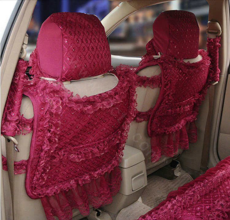OULILAI Lace Flower Universal Automobile Car Seat Cover Ice silk Cushion 15pcs - Rose