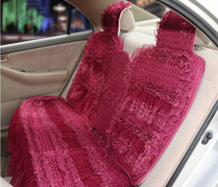 OULILAI Lace Flower Universal Automobile Car Seat Cover Ice silk Cushion 15pcs - Rose