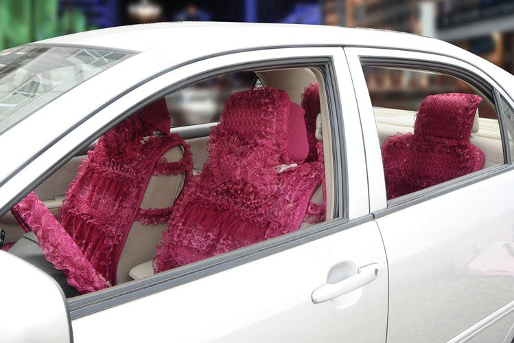 OULILAI Lace Flower Universal Automobile Car Seat Cover Ice silk Cushion 15pcs - Rose
