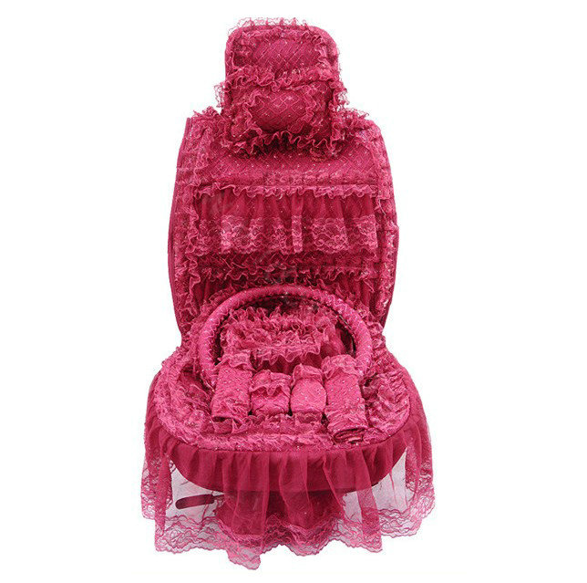 OULILAI Lace Flower Universal Automobile Car Seat Cover Ice silk Cushion 15pcs - Rose