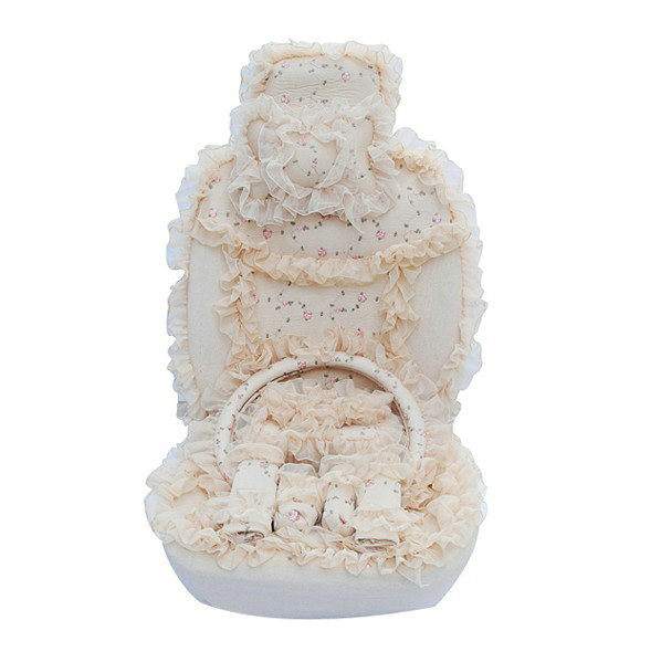 OULILAI Lace Flower Universal Automobile Car Seat Cover Velvet 21pcs - Beige