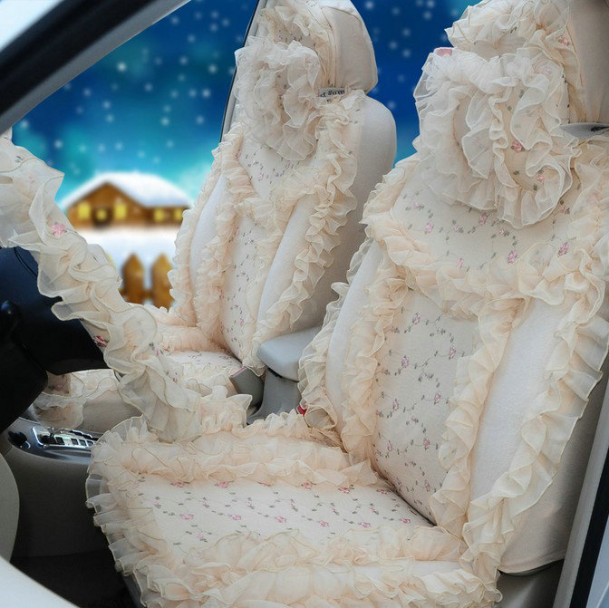 OULILAI Lace Flower Universal Automobile Car Seat Cover Velvet 21pcs - Beige