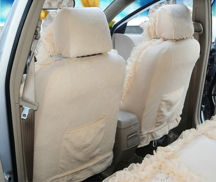 OULILAI Lace Flower Universal Automobile Car Seat Cover Velvet 21pcs - Beige
