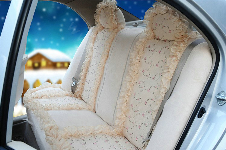 OULILAI Lace Flower Universal Automobile Car Seat Cover Velvet 21pcs - Beige