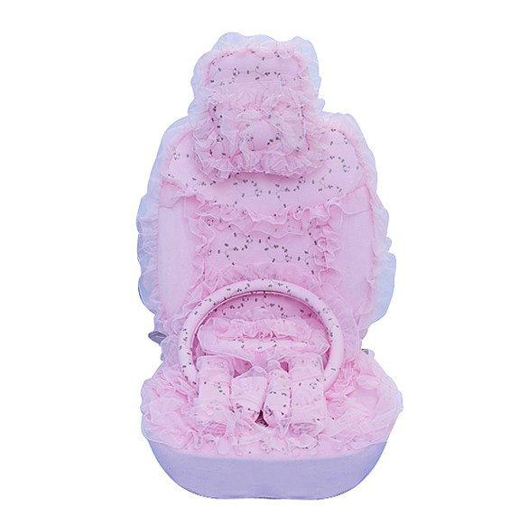 OULILAI Lace Flower Universal Automobile Car Seat Cover Velvet 21pcs - Pink