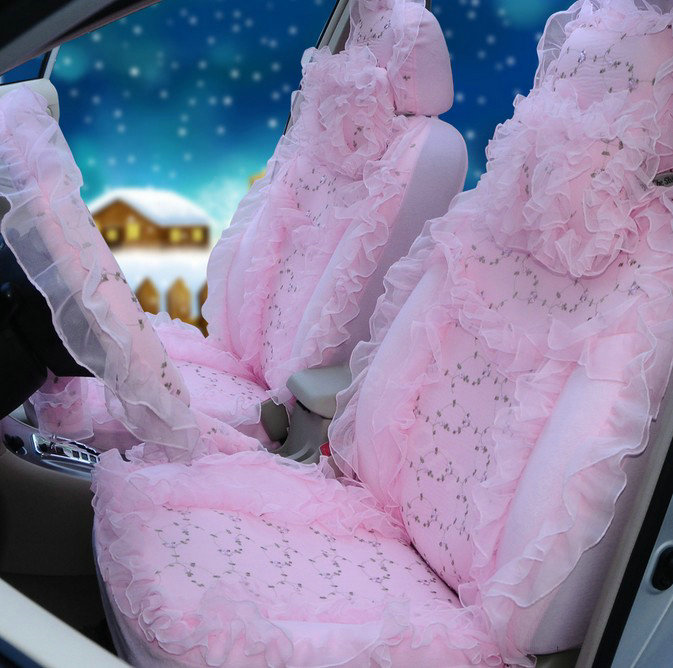 OULILAI Lace Flower Universal Automobile Car Seat Cover Velvet 21pcs - Pink
