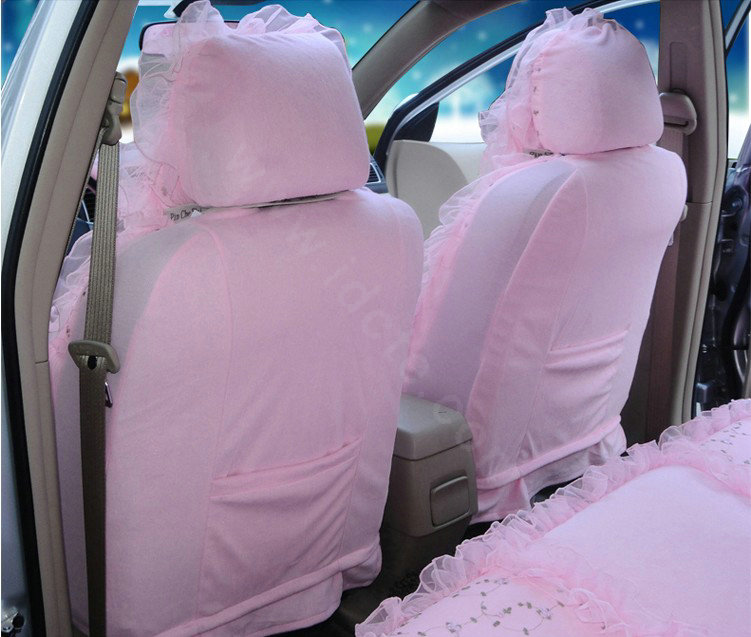 OULILAI Lace Flower Universal Automobile Car Seat Cover Velvet 21pcs - Pink
